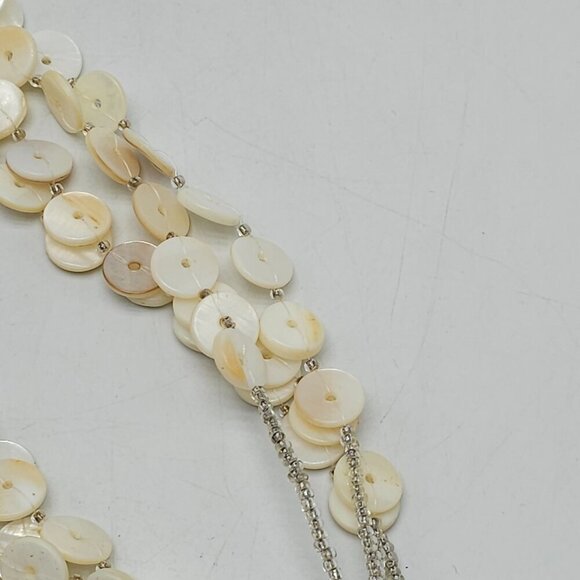 Mother Of Pearl Shell Necklace With Beaded Button Shape Accents Round Pendant - Picture 5 of 6